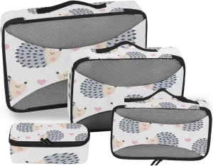 Seamless Cute Hedgehog Animal Pattern Travel Organizer Packing Cube Set of 4 Pcs Luggage Organizer Suitcase Storage Bag for Travel Business Camping Hiking Accessory