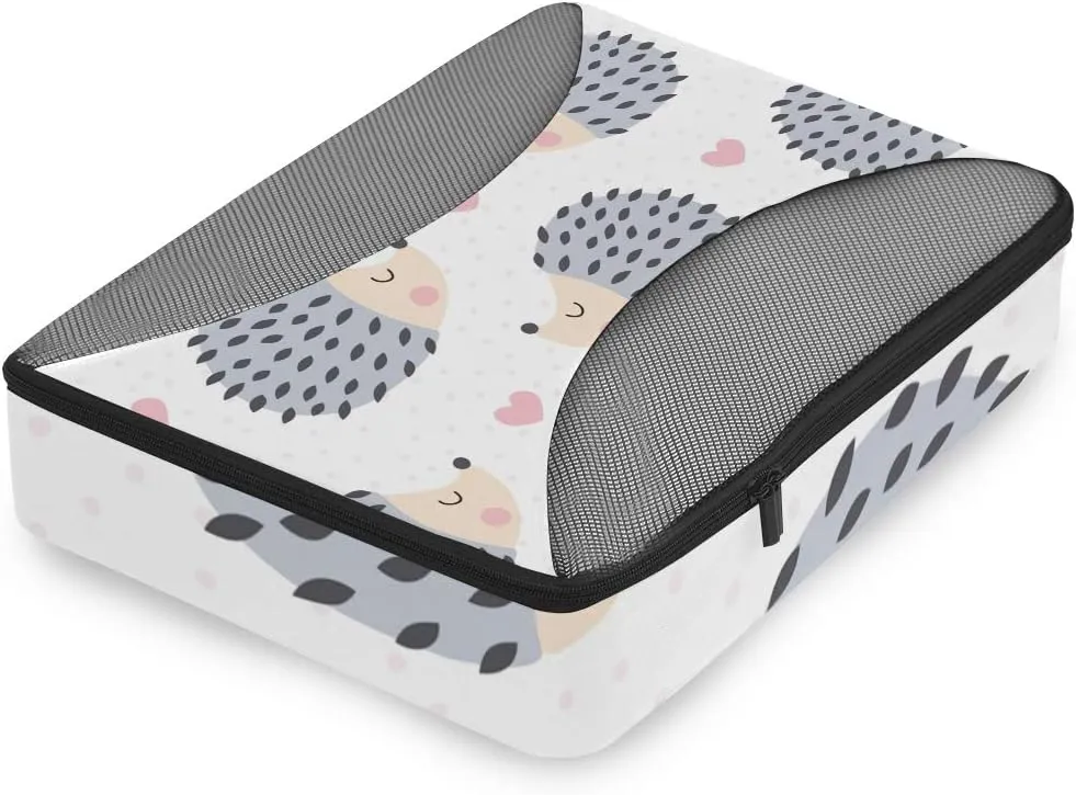 Seamless Cute Hedgehog Animal Pattern Travel Organizer Packing Cube Set of 4 Pcs Luggage Organizer Suitcase Storage Bag for Travel Business Camping Hiking Accessory