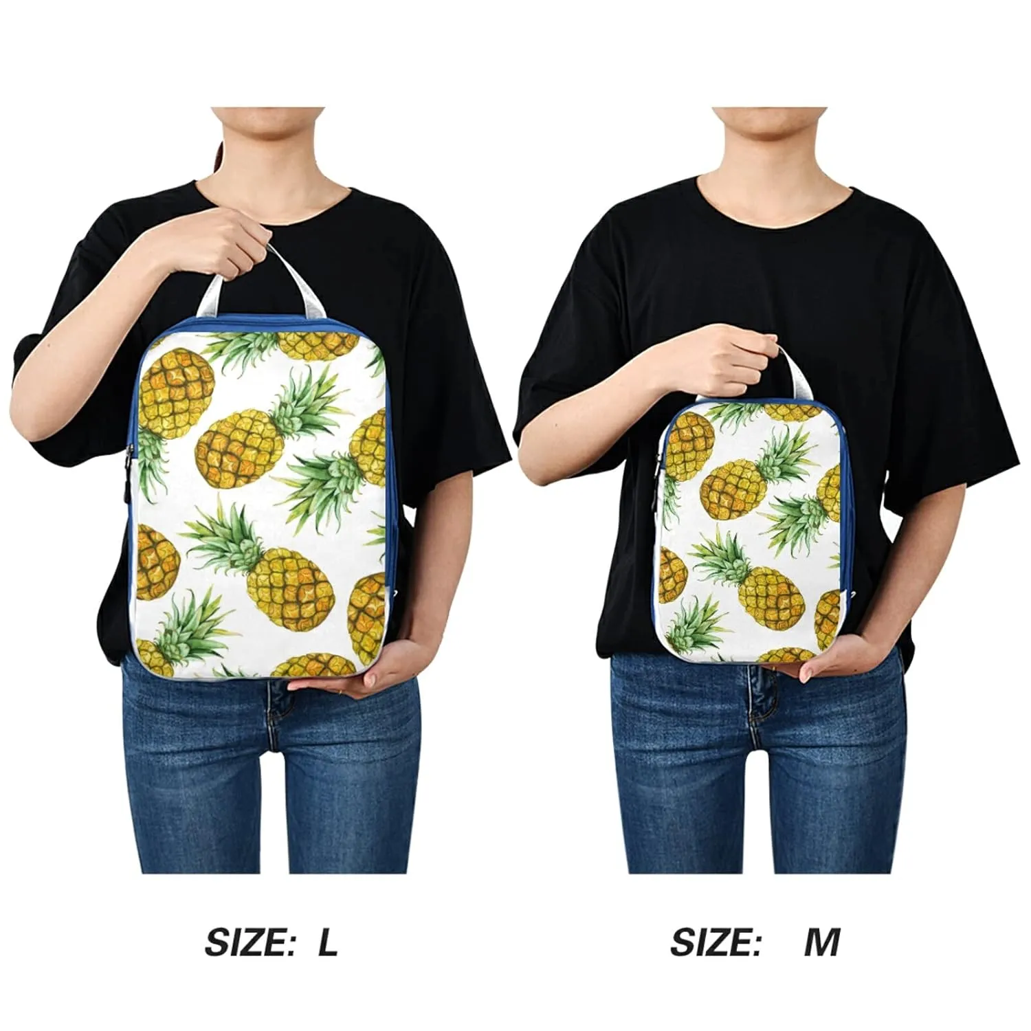 Seamless Pattern with Yellow Watercolor Pineapples with Green Leaves 3 Piece set Cubes Expandable Adjustable Luggage Packing Bags, Ultralight Organizer Accessories Travel Suitcase Compressible Bags