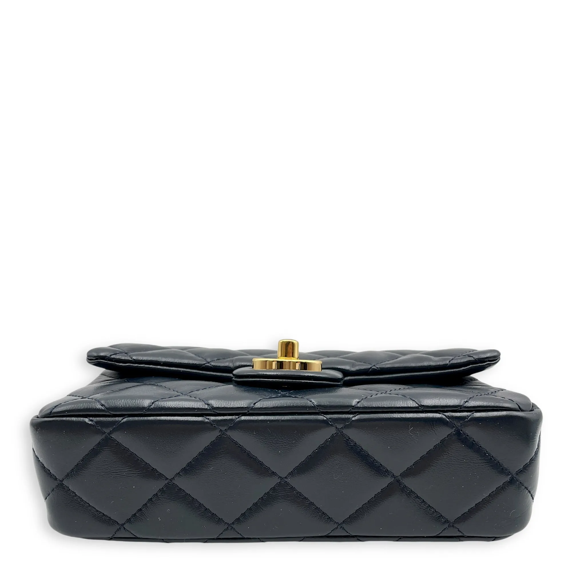 Seasonal Top Handle with double link Chain 20x13x5.5cm Navy Blue Top Handle Bag in Shiny lambskin, Gold hardware