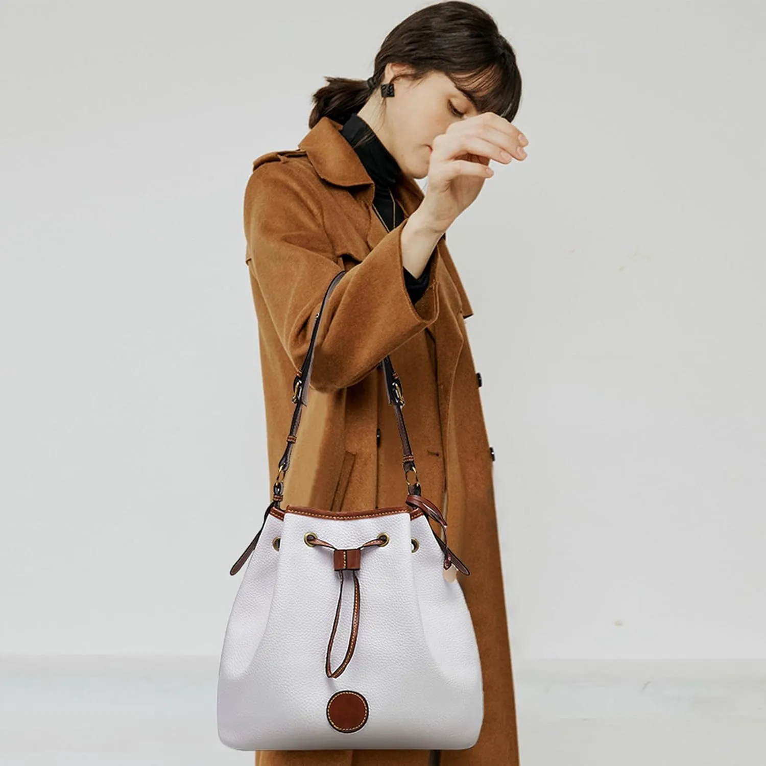 SENDEFN Bucket Shoulder Purses for Women Vegan Leather Bucket Bag Hobo Retro Handbags