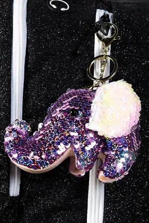 Sequin Elephant Keychain in Purple