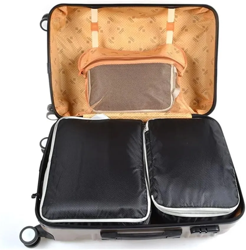 Set/3 Pieces Compressible Packing Travel Storage Bag Cubes Waterproof Suitcase Nylon Portable With Handbag Luggage Organizer(SNX-3SET-Matte Black)