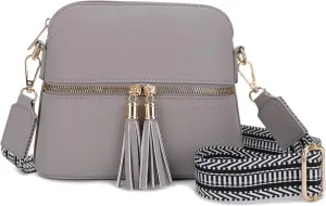 SG SUGU Lunar Lightweight Medium Dome Crossbody Bag Shoulder Bag with Tassel | Zipper Pocket | Adjustable Strap