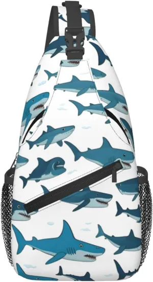 Shark Pattern With Various Gestures Print Sling Bag For Women Men Fashion One Shoulder Crossbody Bag Travel Fanny Pack Cross Body Bags