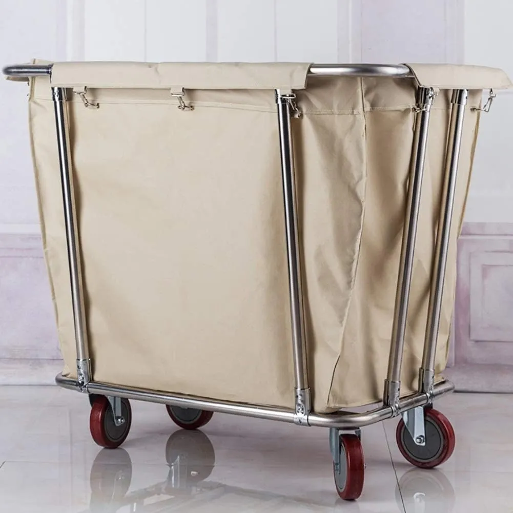 Shelf Movable Hand Trucks Storage,Kitchen Movable Trolleys, Houseware Rolling Laundry Hamper Sorter Cart,Wheeled Hotel Trolley Bin with Movable Bag/Beige/90X65X82Cm (Beige 90X65X82Cm)