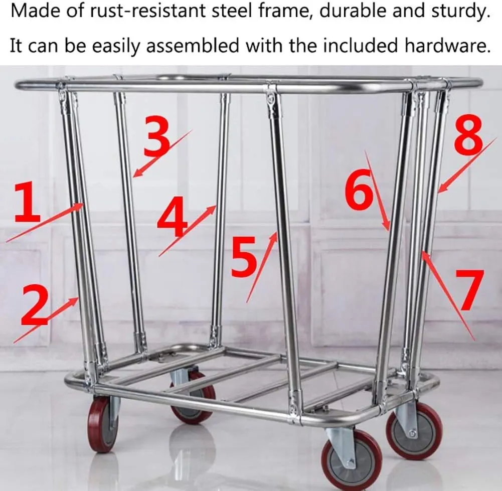 Shelf Movable Hand Trucks Storage,Kitchen Movable Trolleys, Houseware Rolling Laundry Hamper Sorter Cart,Wheeled Hotel Trolley Bin with Movable Bag/Beige/90X65X82Cm (Beige 90X65X82Cm)