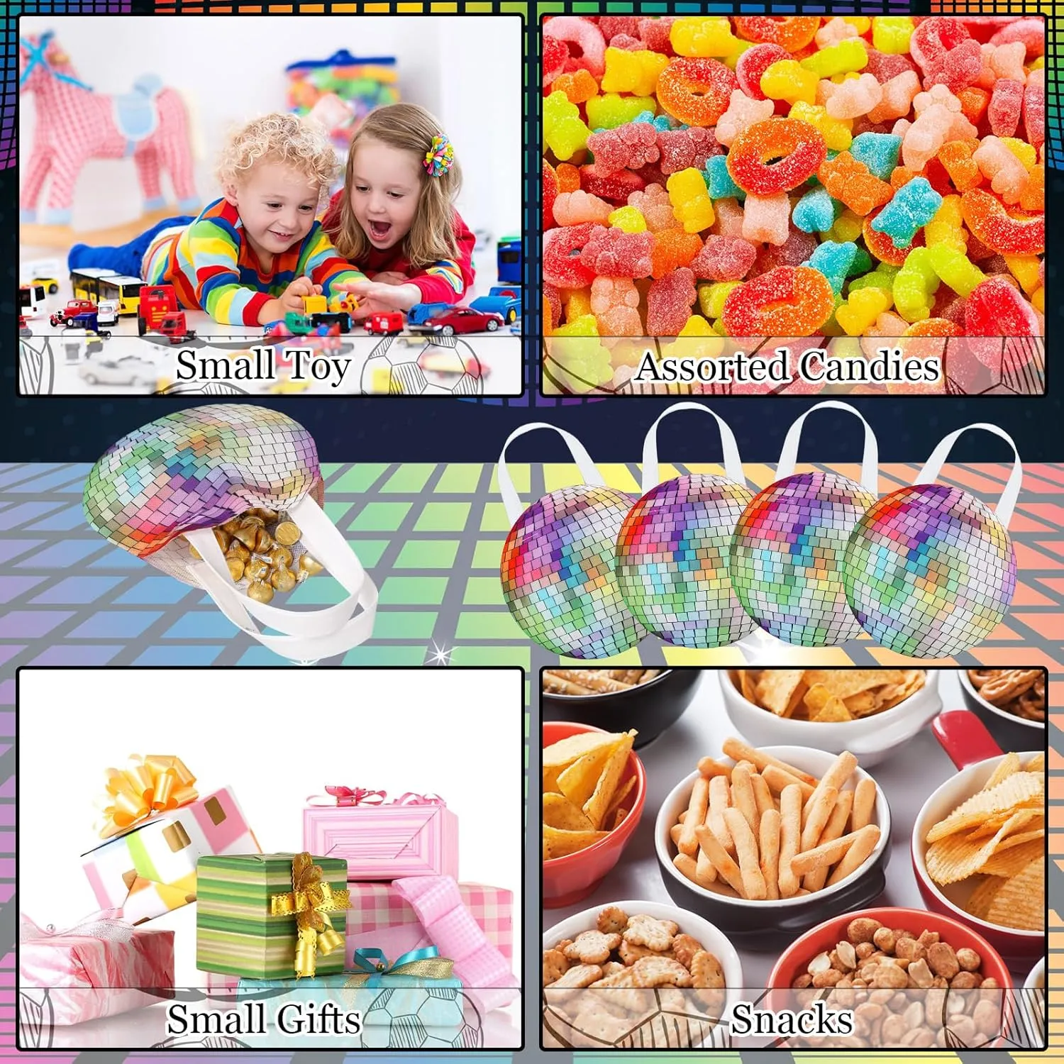 Shihanee 24 Pcs Disco Party Favor Bags Disco Dance Themed Birthday Party Goody Candy Bags Non Woven Gift Handbag for 70s 80s 90s Favor Supplies