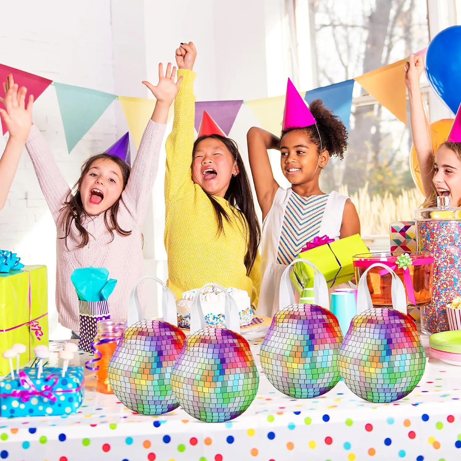 Shihanee 24 Pcs Disco Party Favor Bags Disco Dance Themed Birthday Party Goody Candy Bags Non Woven Gift Handbag for 70s 80s 90s Favor Supplies