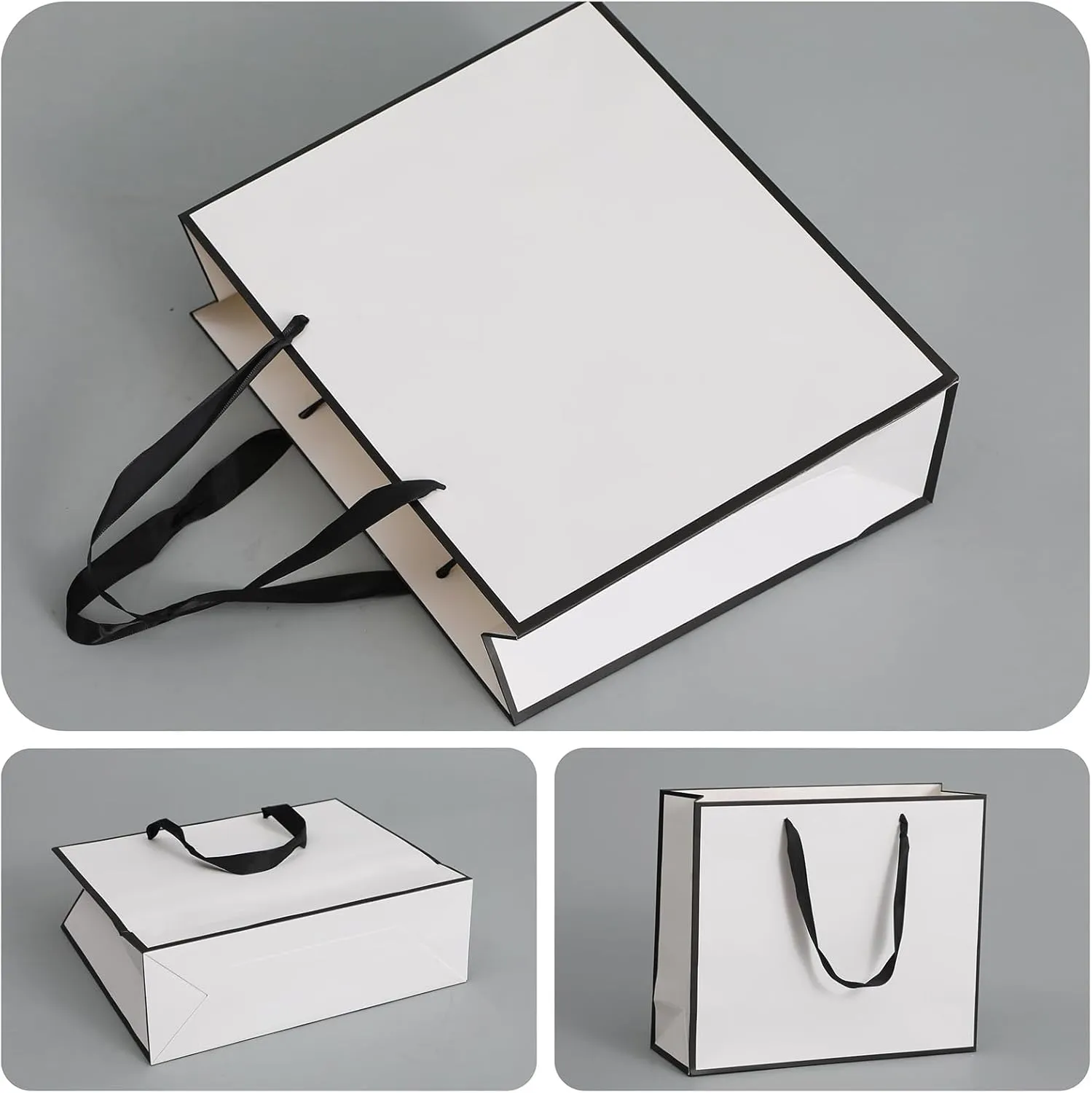 SHIPKEY 10 Pcs White and Black Gift Bags With Tissue Paper, 14x5x10 Inches Large for Groomsman, Boys/Girls/Baby (35x13x26 cm)