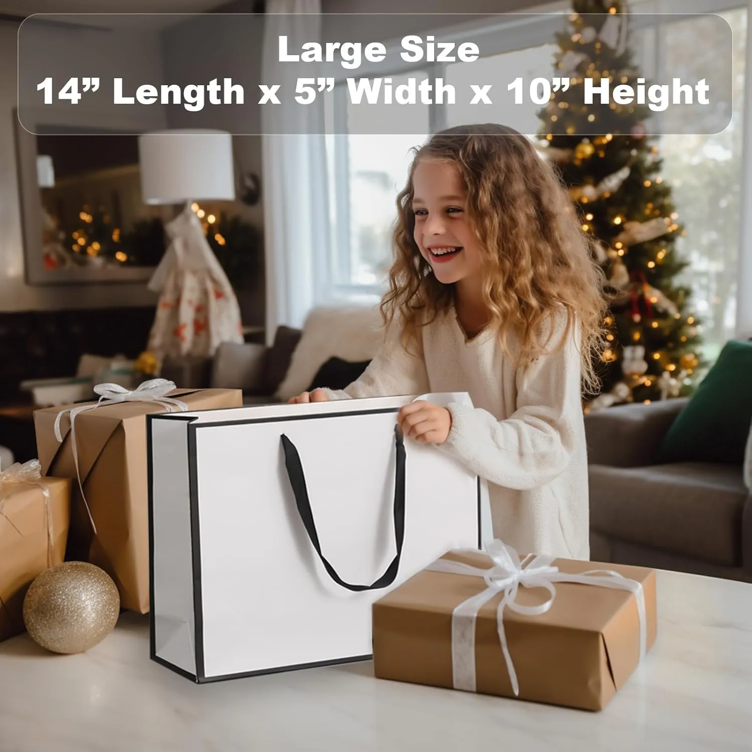 SHIPKEY 10 Pcs White and Black Gift Bags With Tissue Paper, 14x5x10 Inches Large for Groomsman, Boys/Girls/Baby (35x13x26 cm)