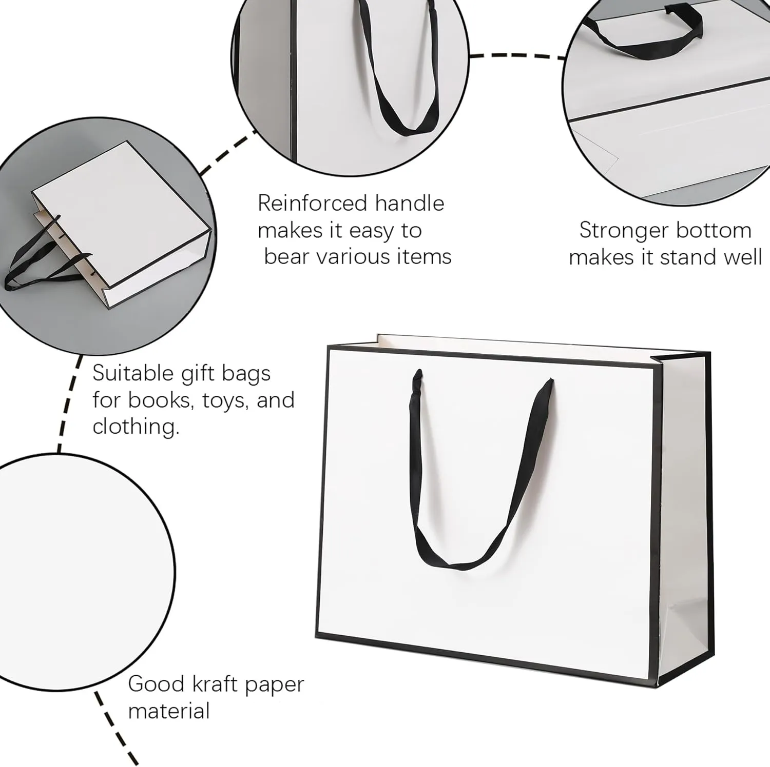SHIPKEY 10 Pcs White and Black Gift Bags With Tissue Paper, 14x5x10 Inches Large for Groomsman, Boys/Girls/Baby (35x13x26 cm)