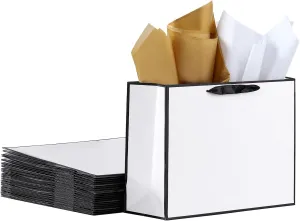 SHIPKEY 10 Pcs White and Black Gift Bags With Tissue Paper, 14x5x10 Inches Large for Groomsman, Boys/Girls/Baby (35x13x26 cm)