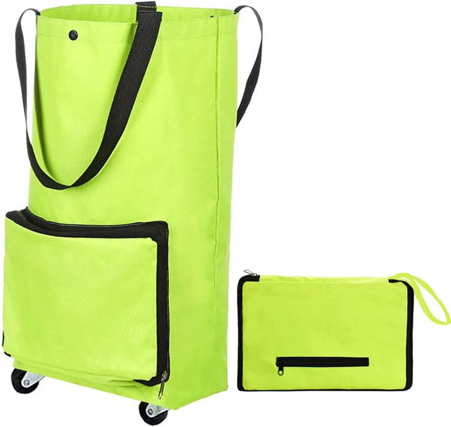Shopping Bag with Wheels, Portable Trolley Bags Foldable Tote Grocery Cart, Reusable and Collapsible Utility Bag, 360° Swivel Wheels, Large Capacity for Travel and Home (Green)