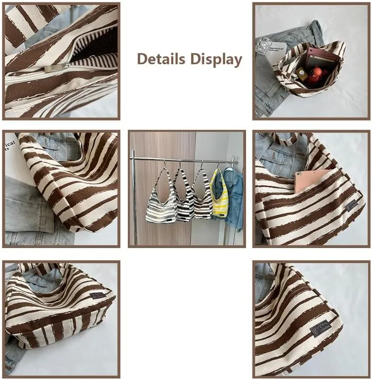 Shoulder Bag Striped Hobo Bags Womens Purses and Handbags Tote Bag for Women Work Casual Shopping Tote Purse Handbag Coffee
