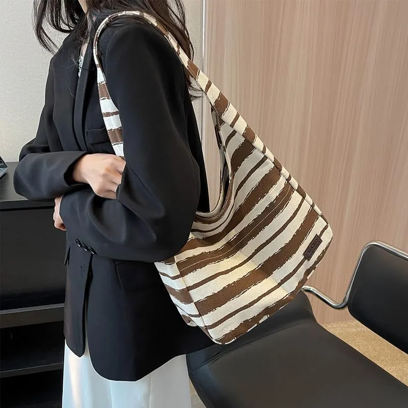 Shoulder Bag Striped Hobo Bags Womens Purses and Handbags Tote Bag for Women Work Casual Shopping Tote Purse Handbag Coffee