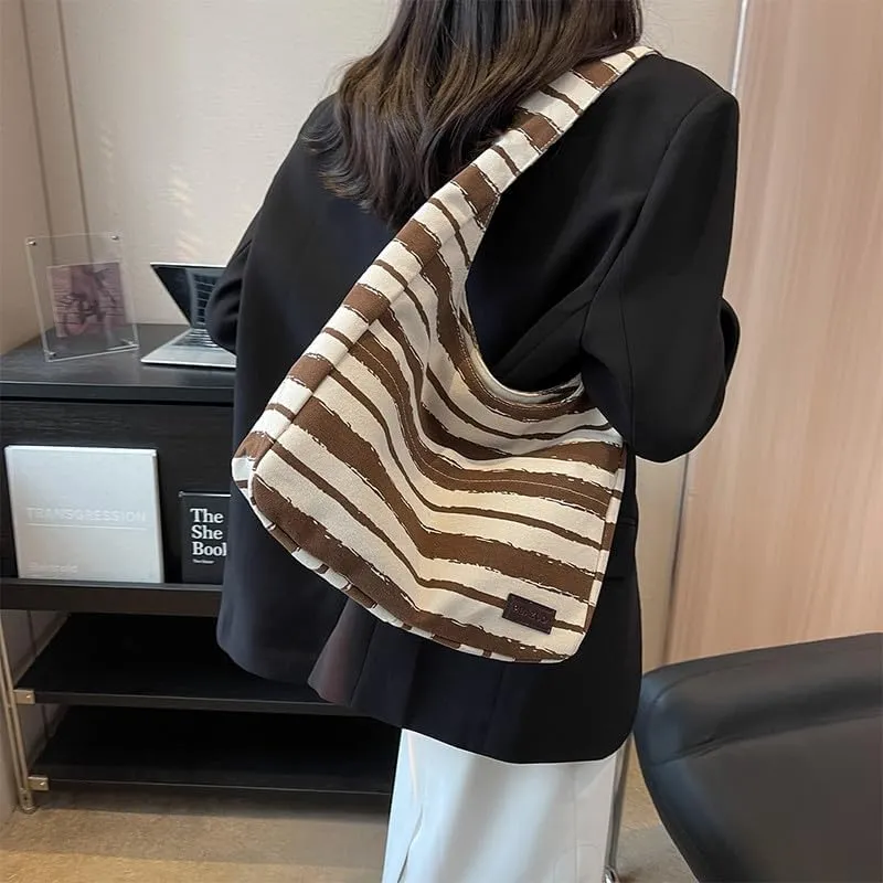 Shoulder Bag Striped Hobo Bags Womens Purses and Handbags Tote Bag for Women Work Casual Shopping Tote Purse Handbag Coffee
