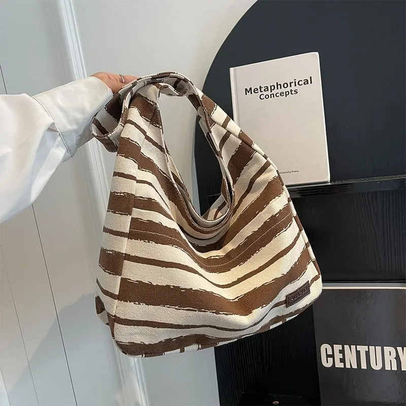 Shoulder Bag Striped Hobo Bags Womens Purses and Handbags Tote Bag for Women Work Casual Shopping Tote Purse Handbag Coffee