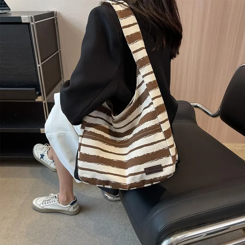 Shoulder Bag Striped Hobo Bags Womens Purses and Handbags Tote Bag for Women Work Casual Shopping Tote Purse Handbag Coffee