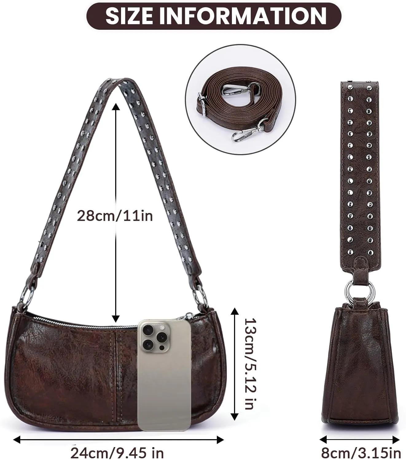 Shoulder Bags for Women Y2k Purse and Handbags Retro Studded Crossbody Bag Small Shoulder Purse Leather Hobo Handbag