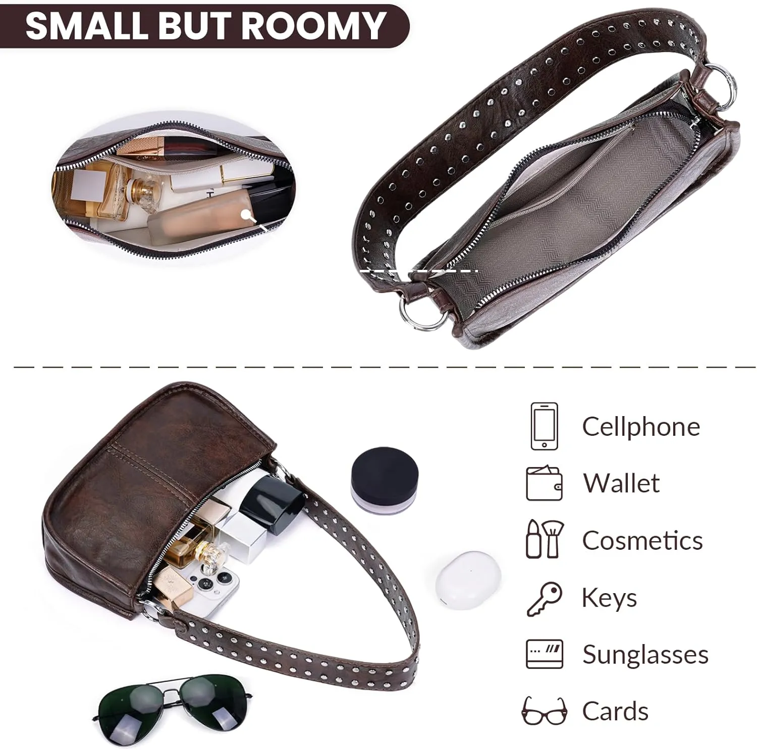 Shoulder Bags for Women Y2k Purse and Handbags Retro Studded Crossbody Bag Small Shoulder Purse Leather Hobo Handbag