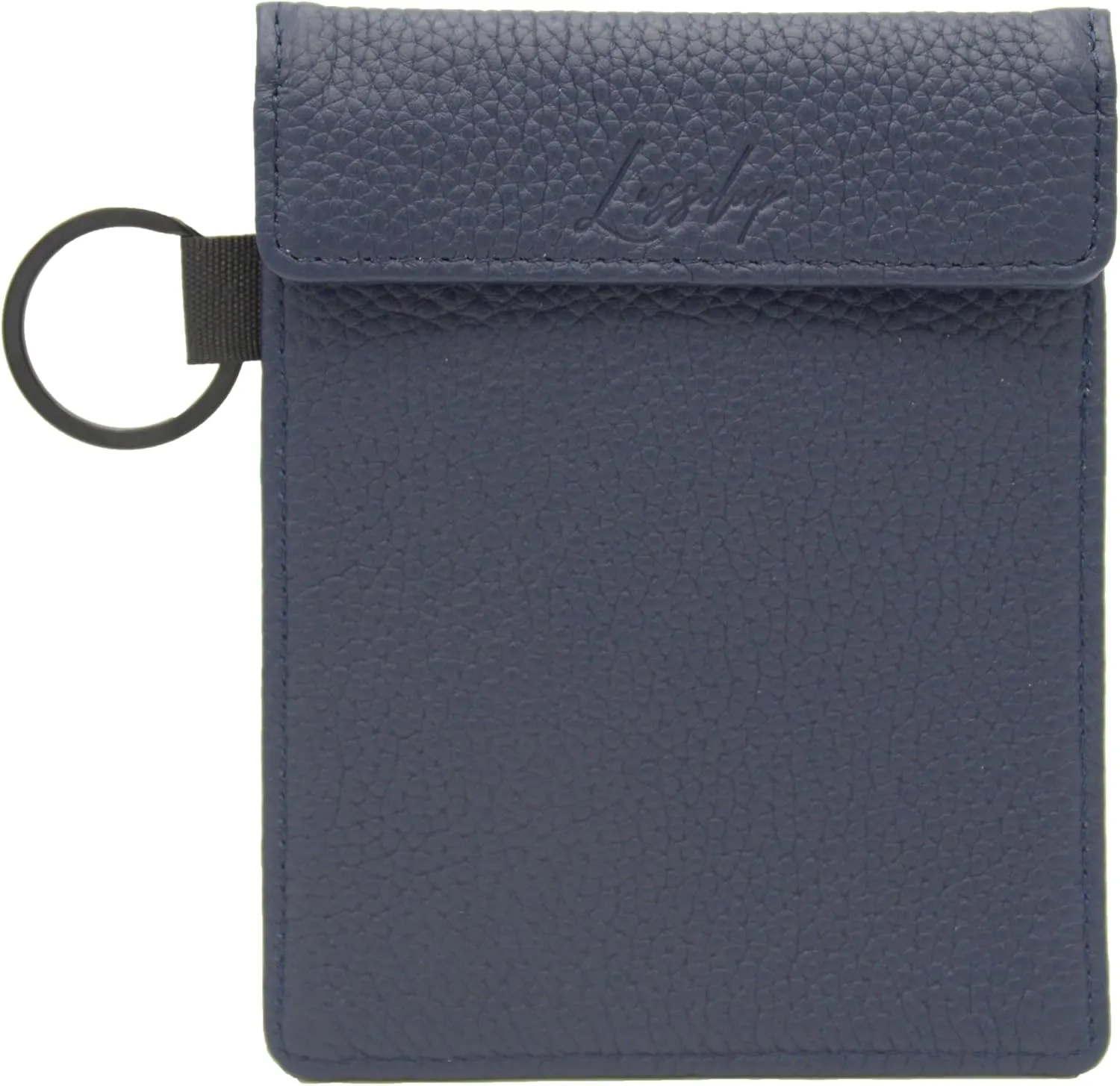 Signal Blocking Faraday Key Fob Case - Car Anti Theft Device Shields Against All Signal Types, Includes RFID Blocking & Leather Faraday Bag, RFID key fob protector (Navy)
