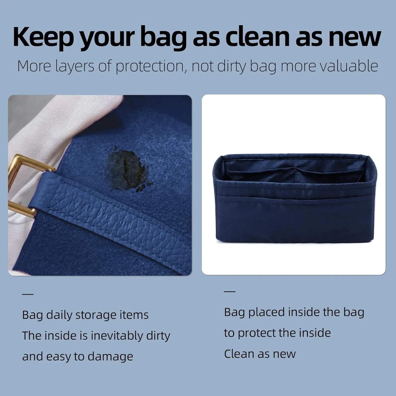 Silk Purse Organizer Insert for Garden Party 26/30/36/49, Silky Soft Bag Organizer Liner, Lightweight Luxury Handbag Tote Shaper(GP30,Blue Nuit)