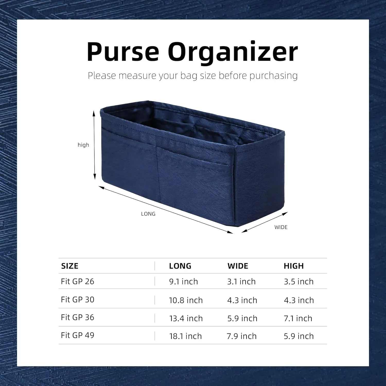 Silk Purse Organizer Insert for Garden Party 26/30/36/49, Silky Soft Bag Organizer Liner, Lightweight Luxury Handbag Tote Shaper(GP30,Blue Nuit)