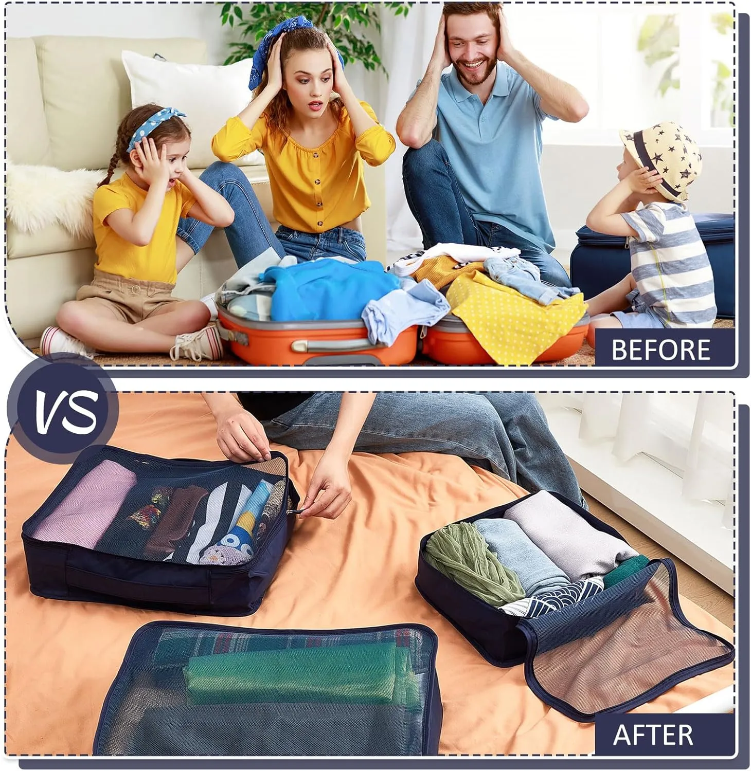 Silkfly 12 Pcs Packing Cubes for Suitcase Travel Luggage Bags Bulk Mesh Organizer Set for Hiking Camping Backpacking Clothes Accessories (Navy Blue,XL, L, M Size)