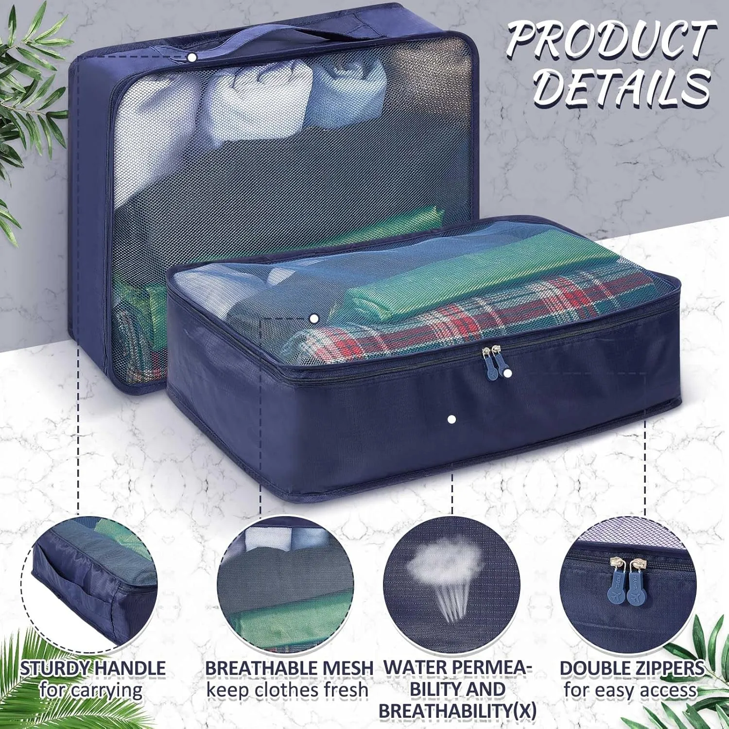 Silkfly 12 Pcs Packing Cubes for Suitcase Travel Luggage Bags Bulk Mesh Organizer Set for Hiking Camping Backpacking Clothes Accessories (Navy Blue,XL, L, M Size)