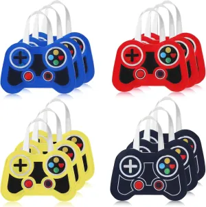 Silkfly 24 Pcs Video Game Party Favor Bags Non Woven Reusable Gaming Goodie Treat Gift Bags with Handles Gaming Party Supplies(4 Colors)