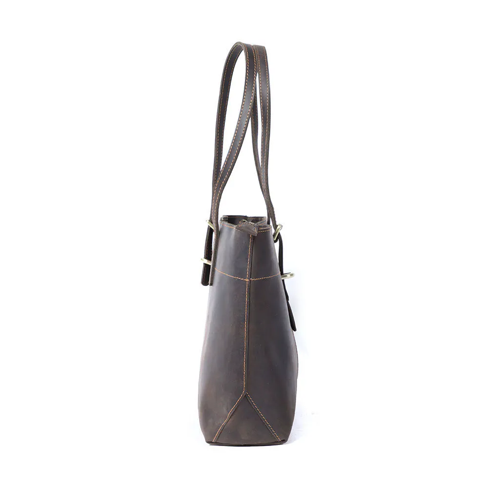 Simple First Layer Cowhide Tote Bag Retro Ladies Shoulder Bag