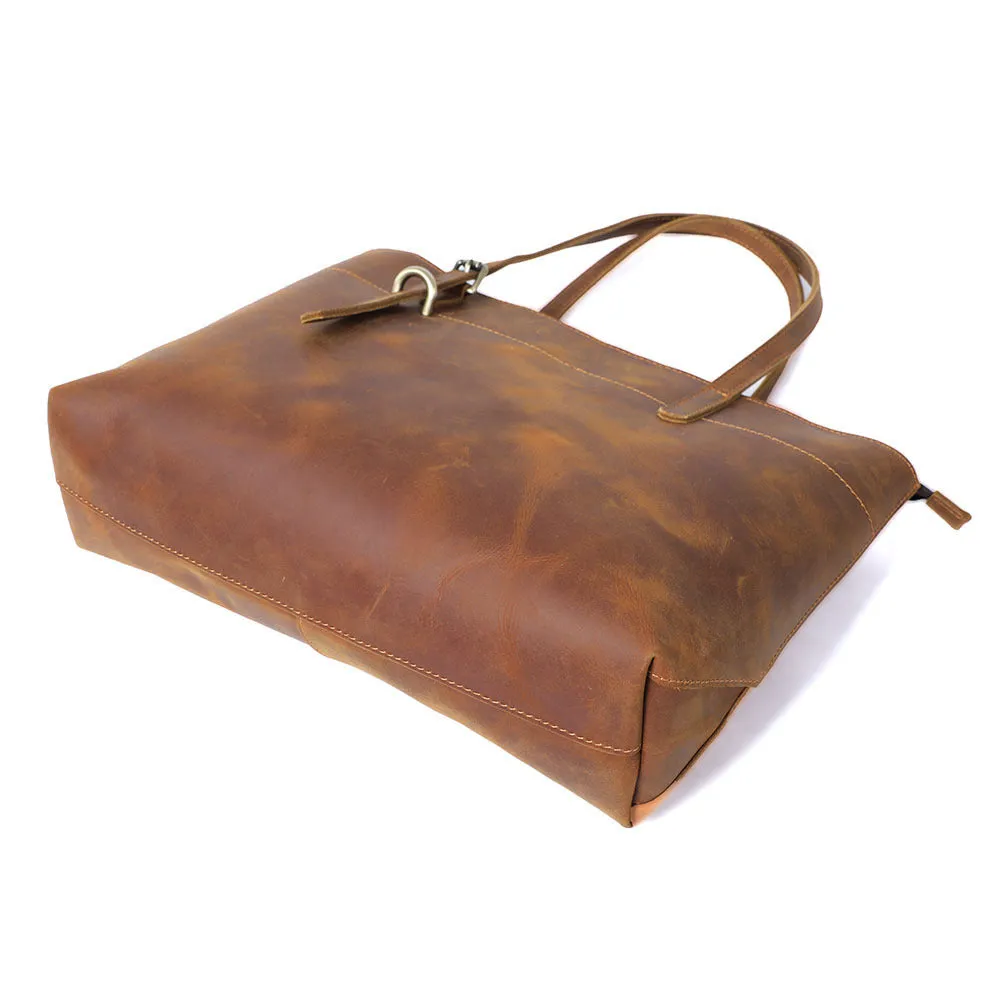 Simple First Layer Cowhide Tote Bag Retro Ladies Shoulder Bag