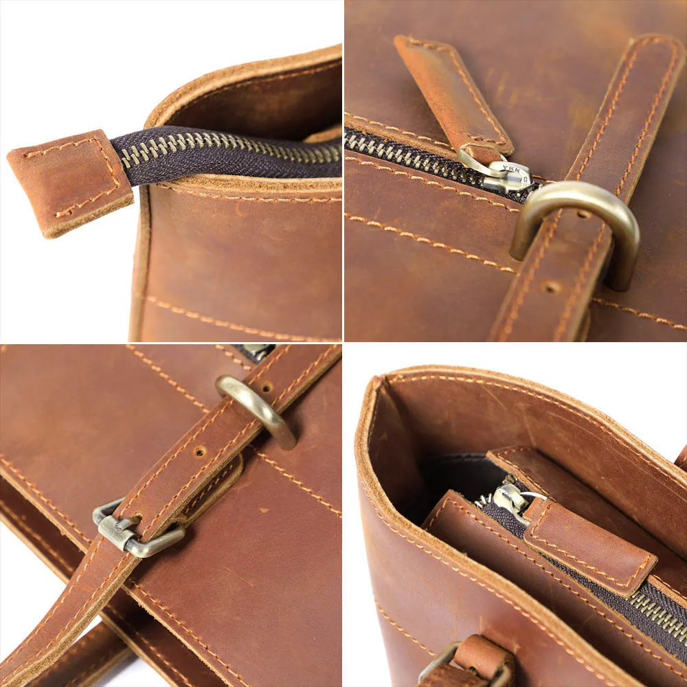 Simple First Layer Cowhide Tote Bag Retro Ladies Shoulder Bag