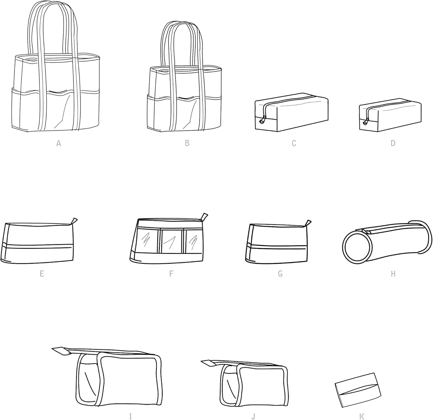 Simplicity Assorted Cosmetic Tote Bag Packet, Code 9310 Sewing Pattern, One Size, White