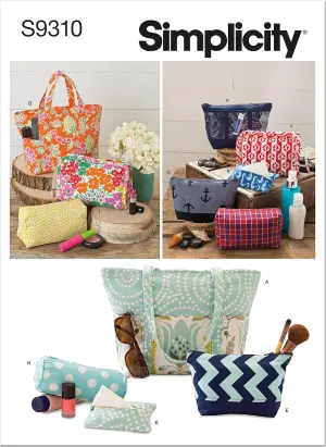 Simplicity Assorted Cosmetic Tote Bag Packet, Code 9310 Sewing Pattern, One Size, White