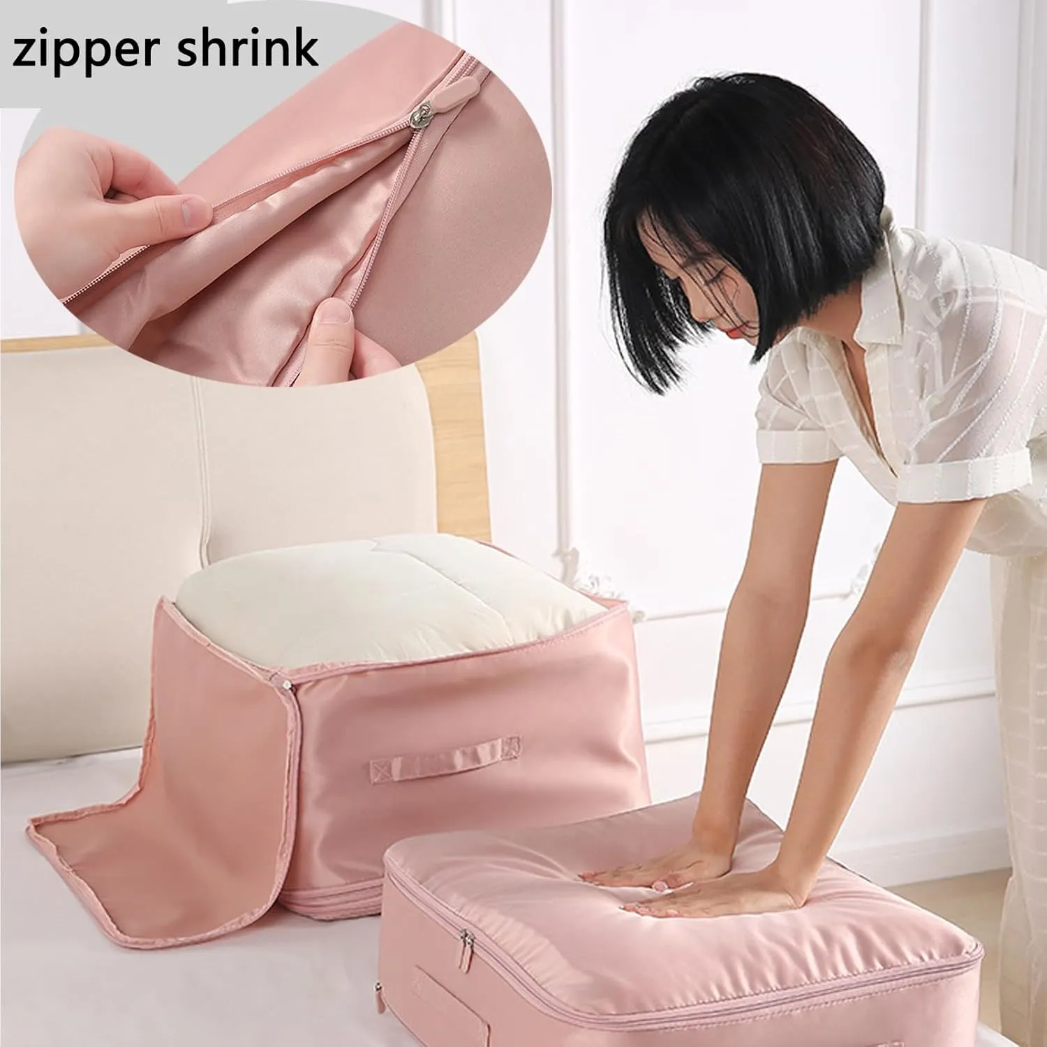 Simtplicity Ultra Space Saving Self Compression Organizer, 2025 Upgraded Comforter Storage Bag with Zipper, Heavy Duty Moving Bags for Comforters, Blankets, Clothes (Green, M L XL)