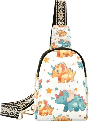 Sling Bag for Women Triceratops Cartoon Dinosaur Pattern Crossbody Bag Backpack Purse Small Cross Body Bags Travel Shoulder Bags Multipurpose Chest Bag