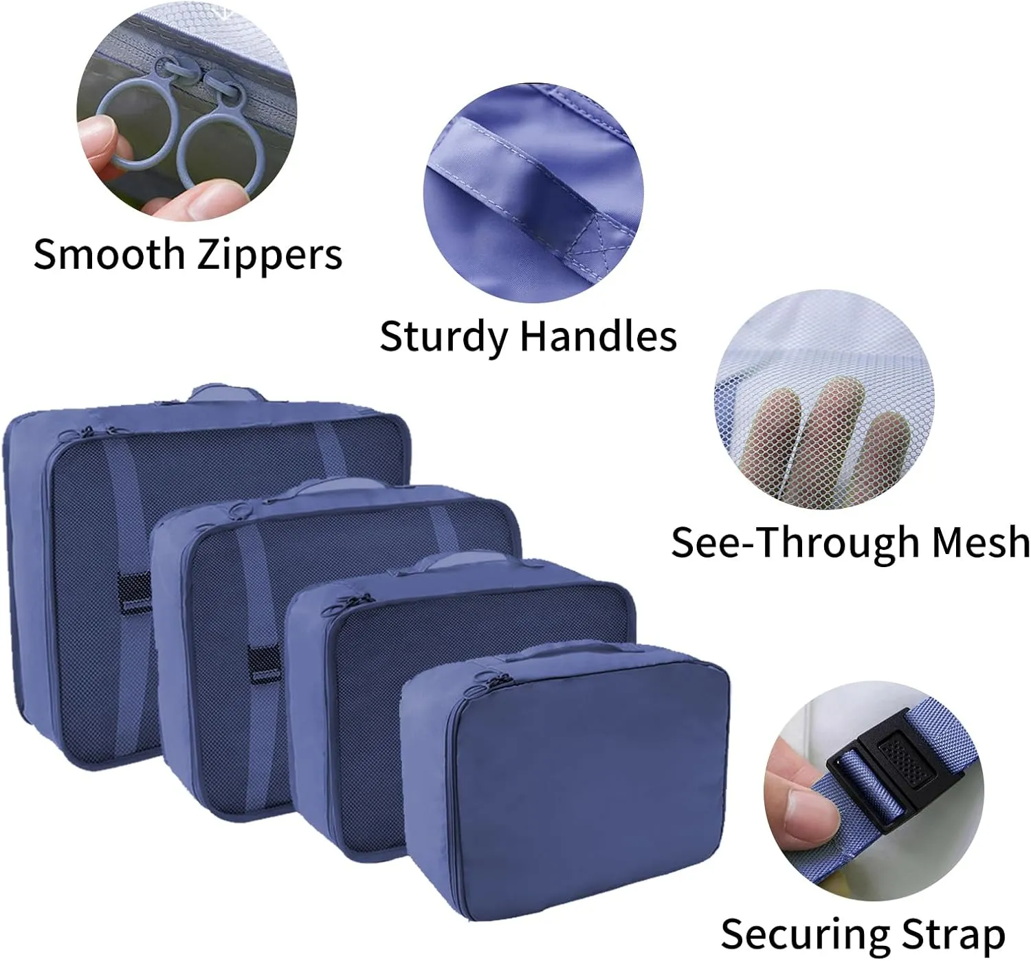SLMT 10 Set Packing Cubes for Suitcases, Luggage Organizer Bags for Carry On, Travel Bags Organizer for Luggage, Must Have Travel Essentials for Women and Men (Navy Blue)