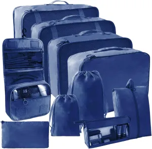 SLMT 10 Set Packing Cubes for Suitcases, Luggage Organizer Bags for Carry On, Travel Bags Organizer for Luggage, Must Have Travel Essentials for Women and Men (Navy Blue)