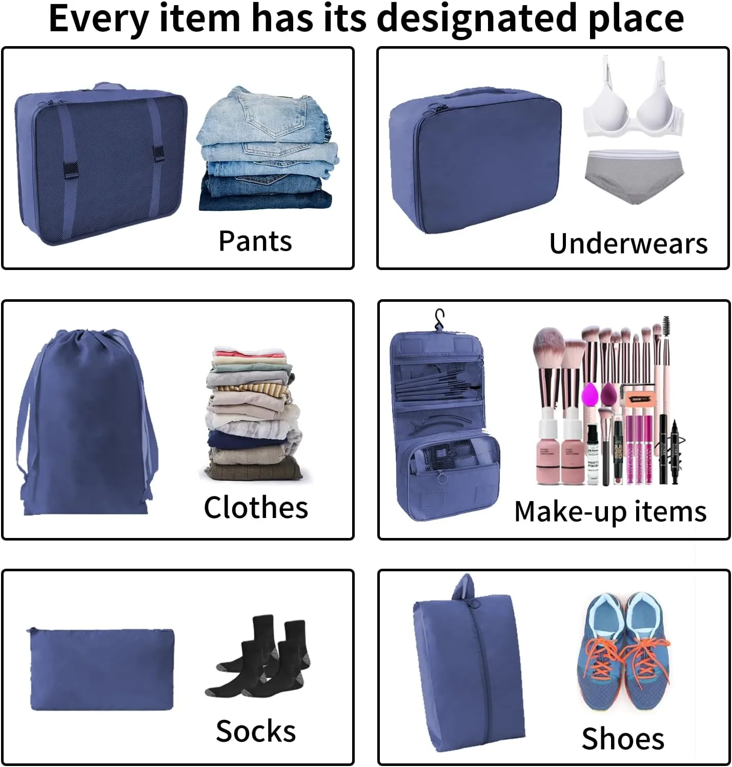 SLMT 10 Set Packing Cubes for Suitcases, Luggage Organizer Bags for Carry On, Travel Bags Organizer for Luggage, Must Have Travel Essentials for Women and Men (Navy Blue)