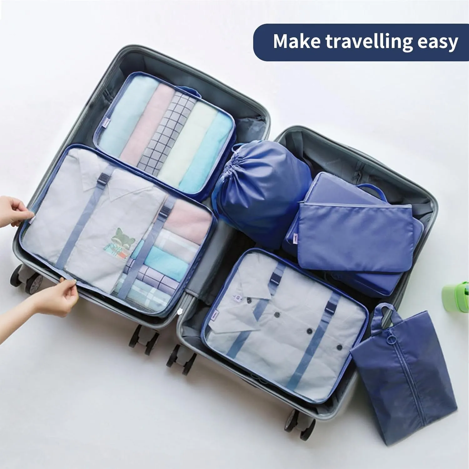 SLMT 10 Set Packing Cubes for Suitcases, Luggage Organizer Bags for Carry On, Travel Bags Organizer for Luggage, Must Have Travel Essentials for Women and Men (Navy Blue)