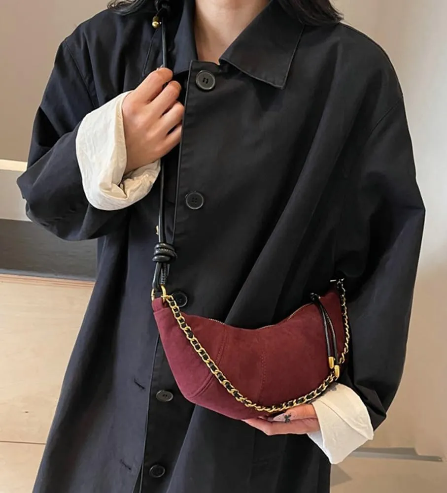 Slouchy Suede Shoulder Bags For Women - Retro Horn Crossbody Crescent Dumpling Satchels Purses Fall Handbag Travel