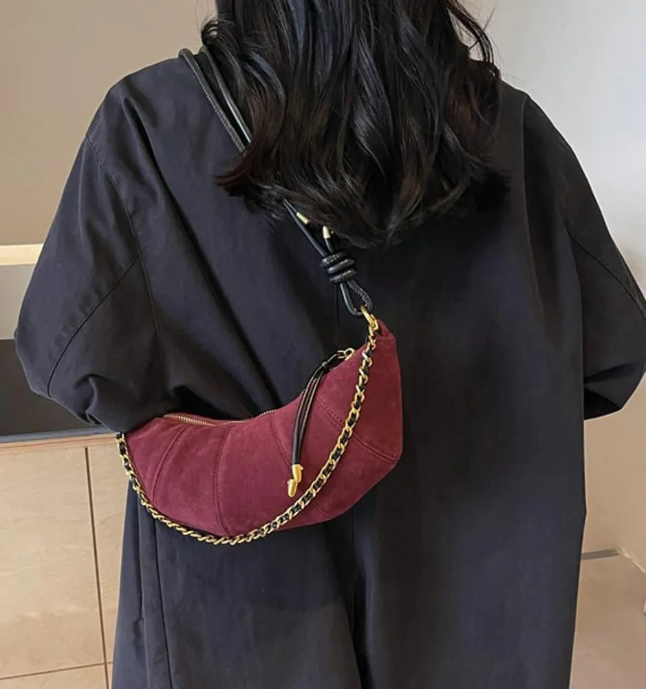 Slouchy Suede Shoulder Bags For Women - Retro Horn Crossbody Crescent Dumpling Satchels Purses Fall Handbag Travel