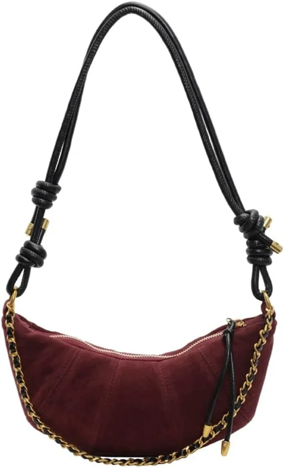 Slouchy Suede Shoulder Bags For Women - Retro Horn Crossbody Crescent Dumpling Satchels Purses Fall Handbag Travel