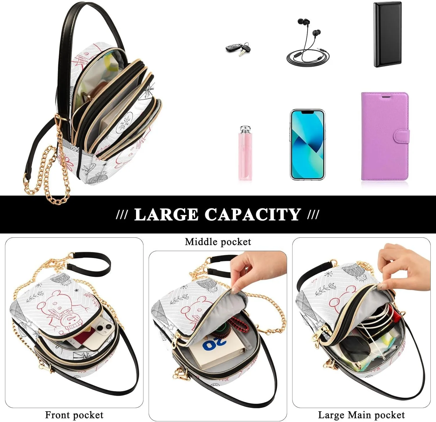Small Crossbody Bags for Women Trendy Triple Compartment Cell Phone Crossbody Wallet Purses Pattern 1