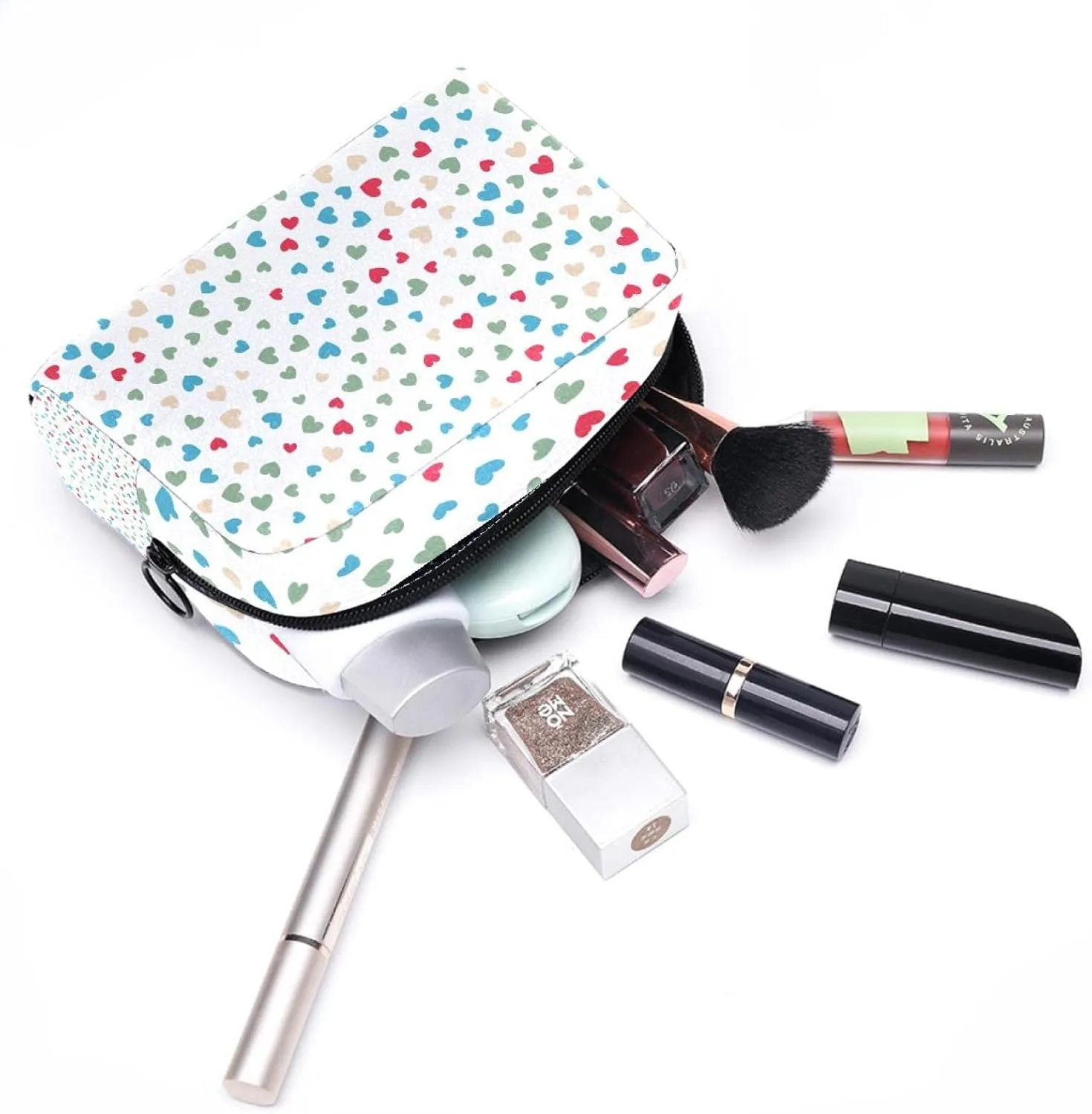 Small Hearts Pattern Small Makeup Bag for Purse, Portable Cosmetic Bag Zipper Makeup Pouch for Women, Stationery, Toiletries, Travel Accessories