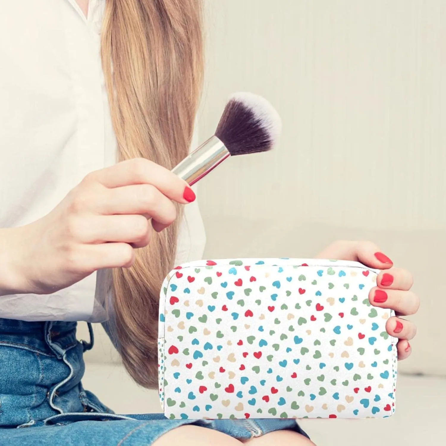 Small Hearts Pattern Small Makeup Bag for Purse, Portable Cosmetic Bag Zipper Makeup Pouch for Women, Stationery, Toiletries, Travel Accessories
