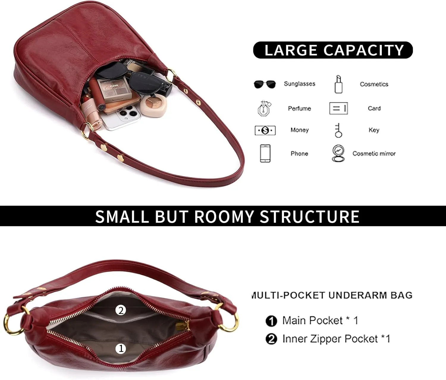 Small Hobo Bags Retro Crescent Shoulder Purse Women Soft Crossbody Handbag