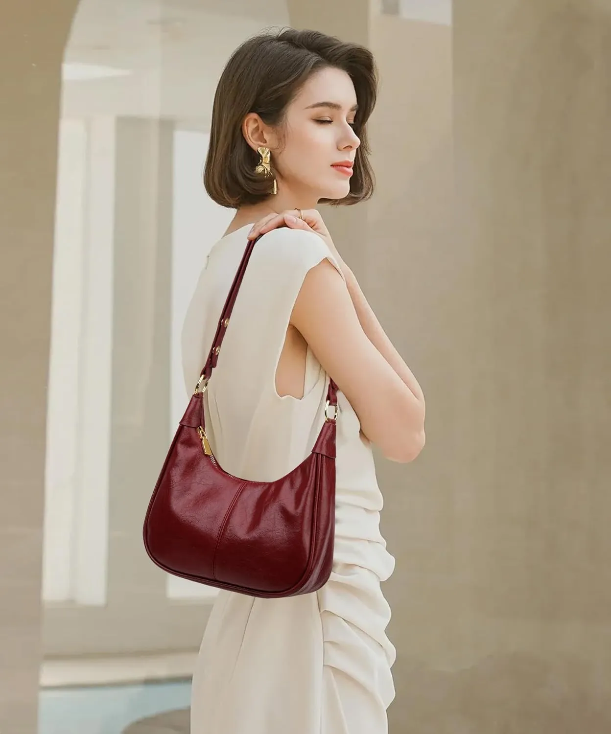 Small Hobo Bags Retro Crescent Shoulder Purse Women Soft Crossbody Handbag